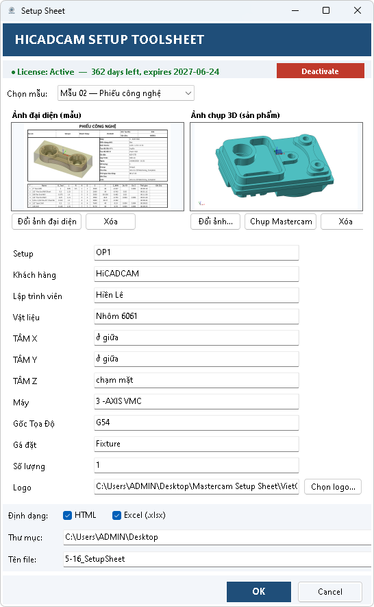 Plugin xuất phiếu công nghệ trong Mastercam